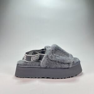 UGG Disco Slide Dark Grey Platform Fluffy Cozy Slippers 1112258 Women's Size 7